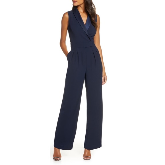 Eliza J Pants - Eliza J Sleeveless Wrap Jumpsuit Navy Blue Size 6